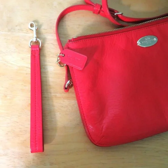 Coach Leather Crossbody Bag Wristlet Red - Picture 9 of 12